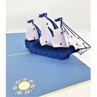 Handmade 3D Pop Up Card Vintage Blue White Galleon Boat Ship Vessel Birthday,father's Day,wedding Anniversary,graduation,valentine's Day Gift